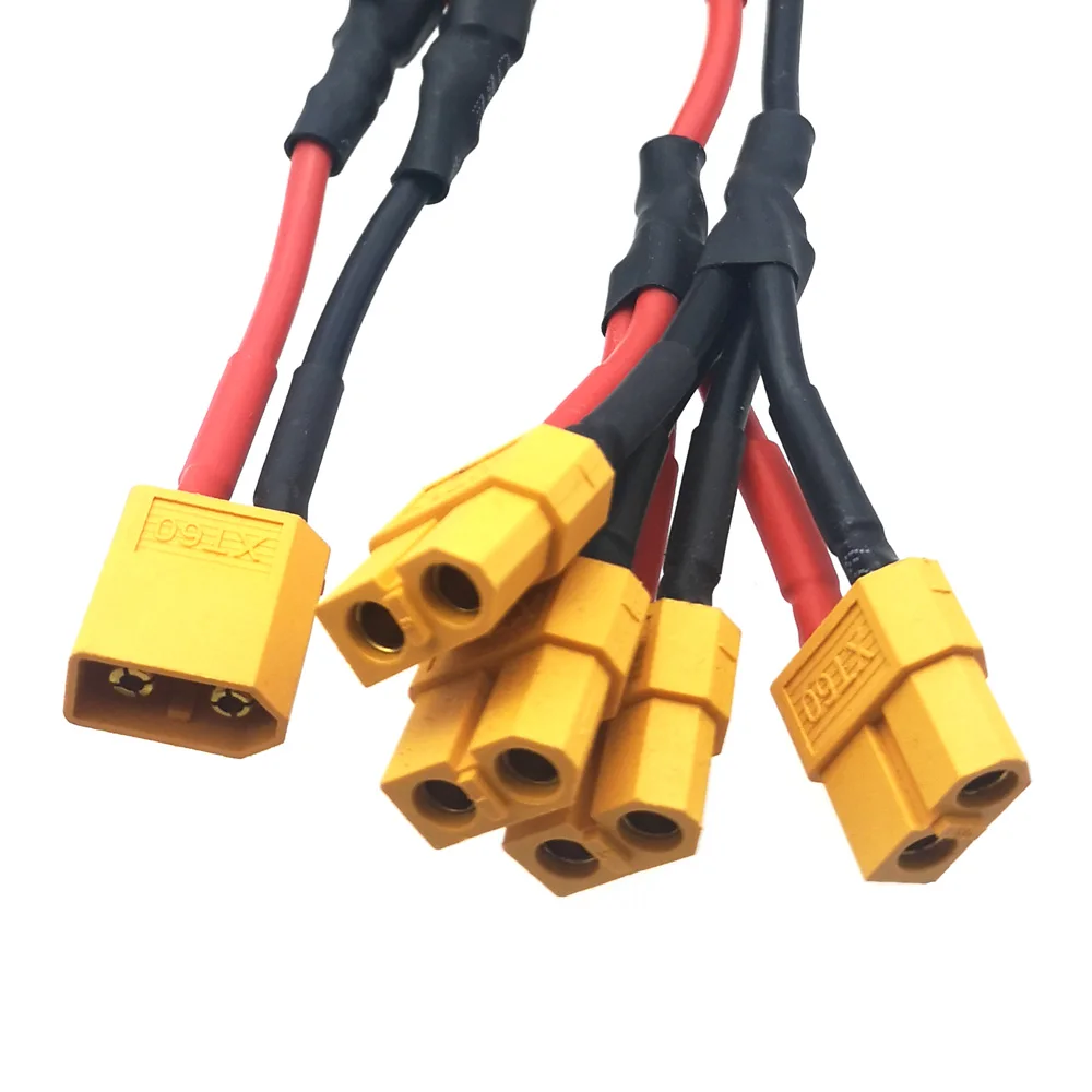 XT60 Parallel Batteriestecker 14AWG1 Plug to 4 Socket Cable Dual Extension y Splitter Silicone Wire to Increase Battery Capacity