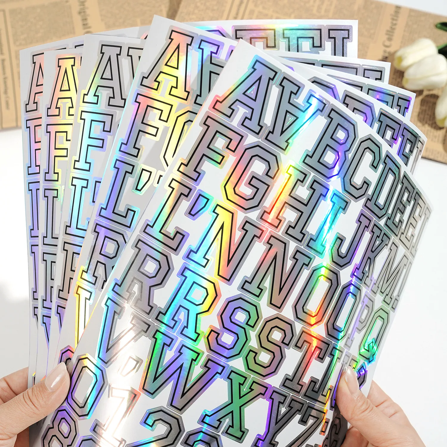 5 Sheets 1.5 Inch Laser Letter Stickers Waterproof Vinyl Varsity Alphabet Number Letter Decals for Scrapbook Bottle Craft DIY
