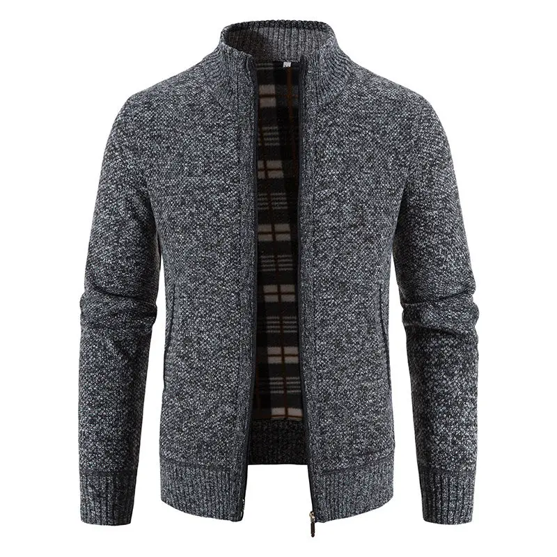 

Men's Trendy Autumn Winter Color Block Zipper Knit Cardigan Plus Size Thickened Fleece Lined Outerwear Sweater Jacket​