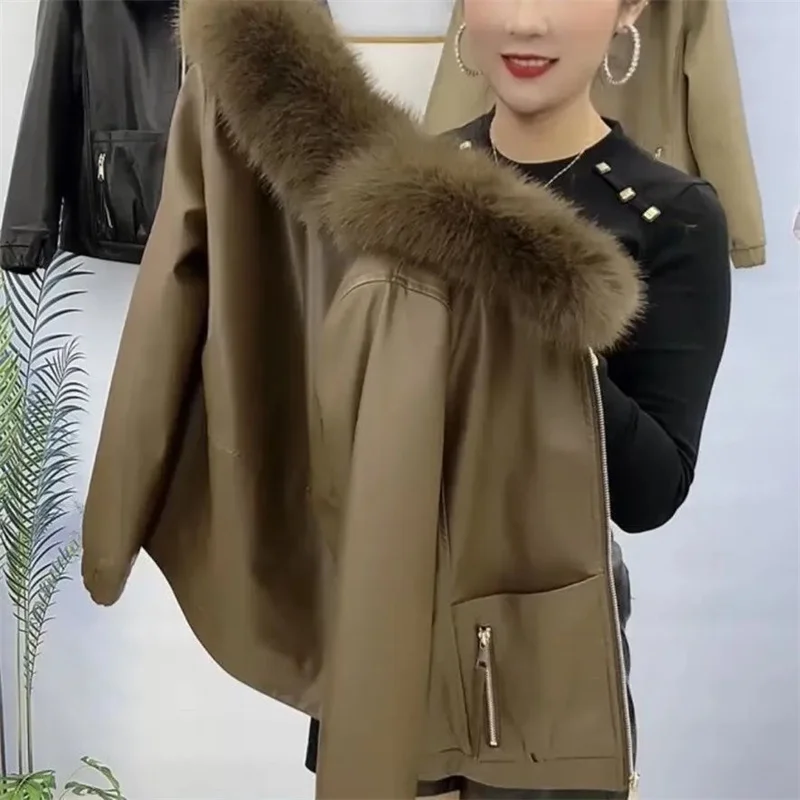 Jaqueta de couro nova jaqueta de couro feminino mais veludo acolchoado novo inverno curto moda destacável gola de pele jaqueta de couro quente