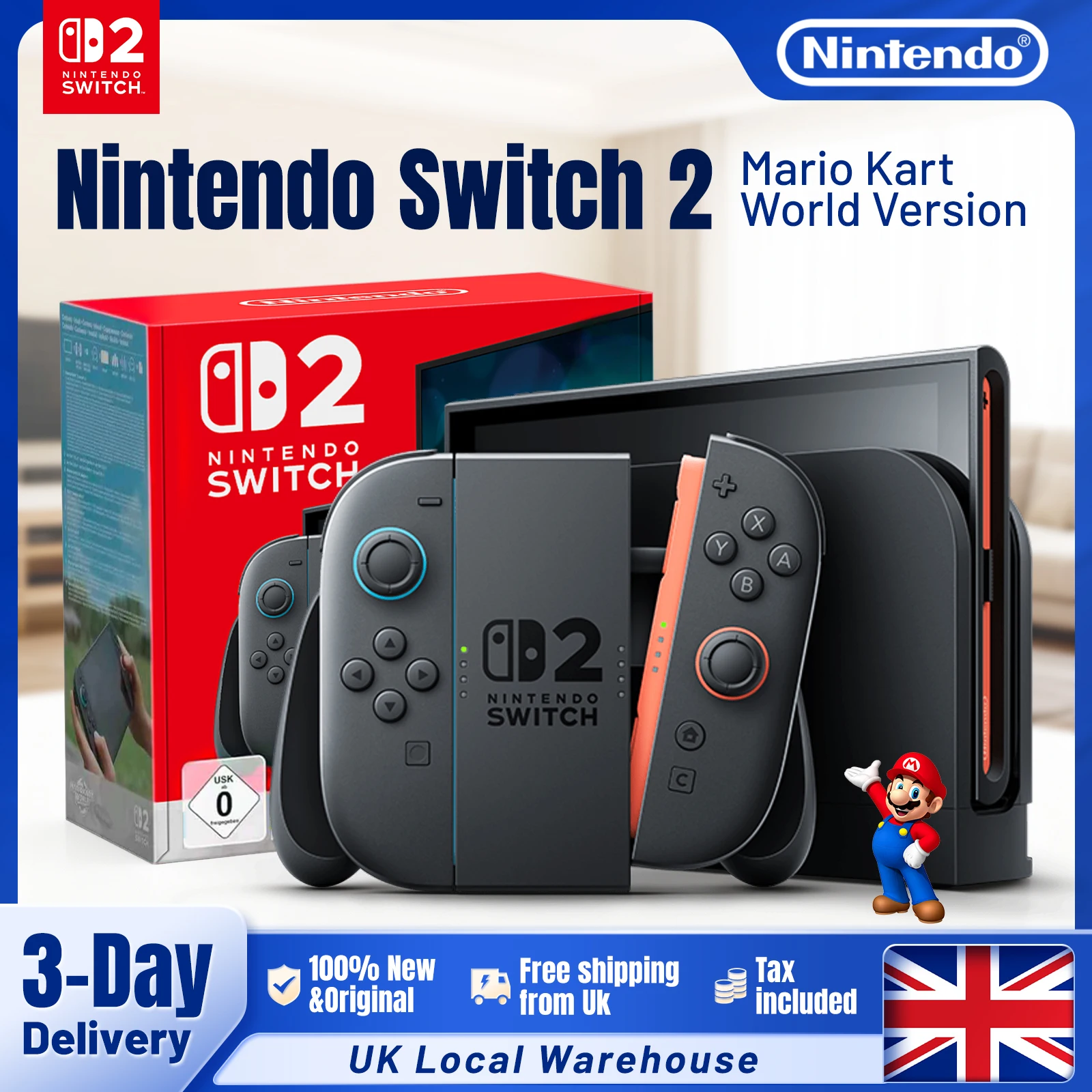 Nintendo Switch 2 Game Console 7.9-inch LCD NS2 Handheld Game Console 1080P Magnetic Design NS2 Mario Kart Digital Edition