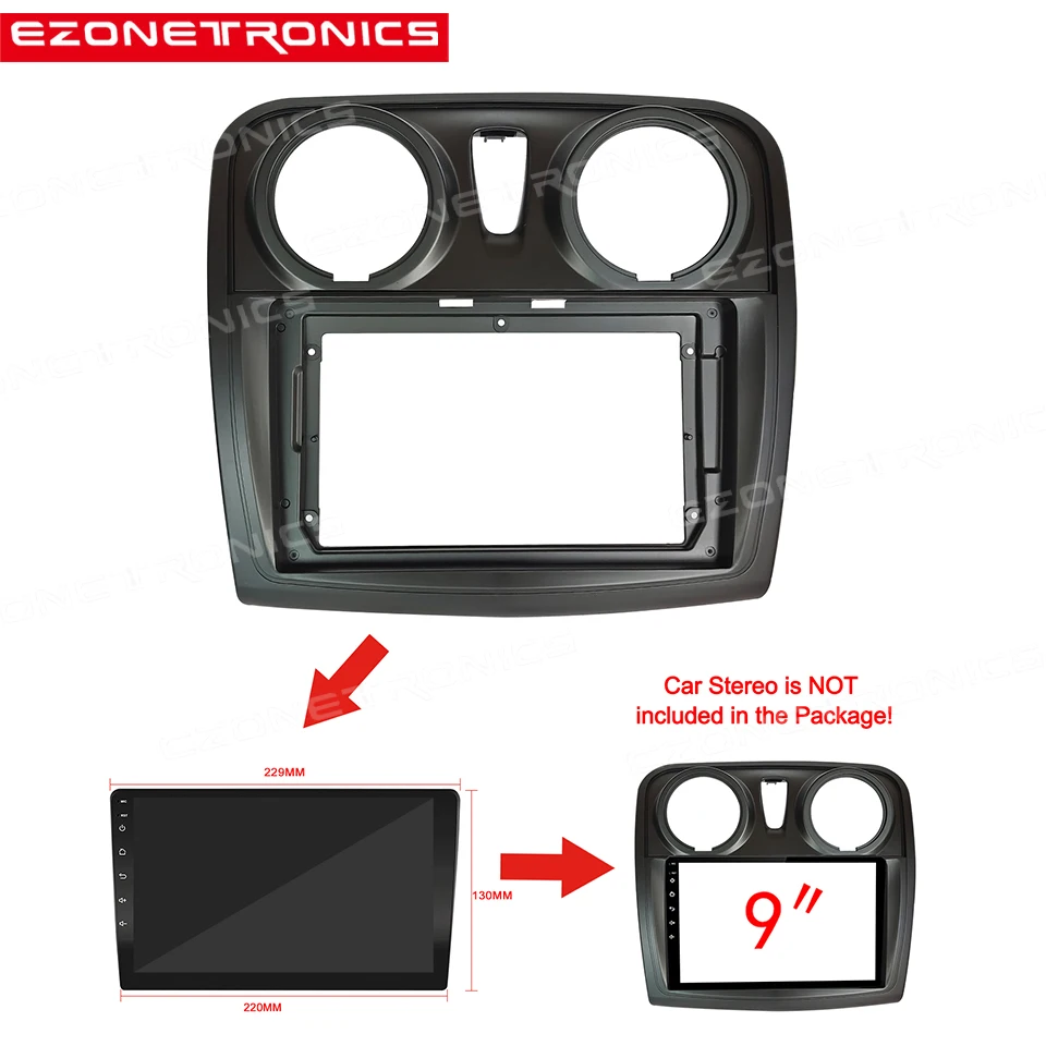 9Inch For Renault Symbol Dacia Sandero Stepway Longan 2014- 2017 Frame Audio Fitting Adaptor Dash Trim Kits Facia PanelDashboard