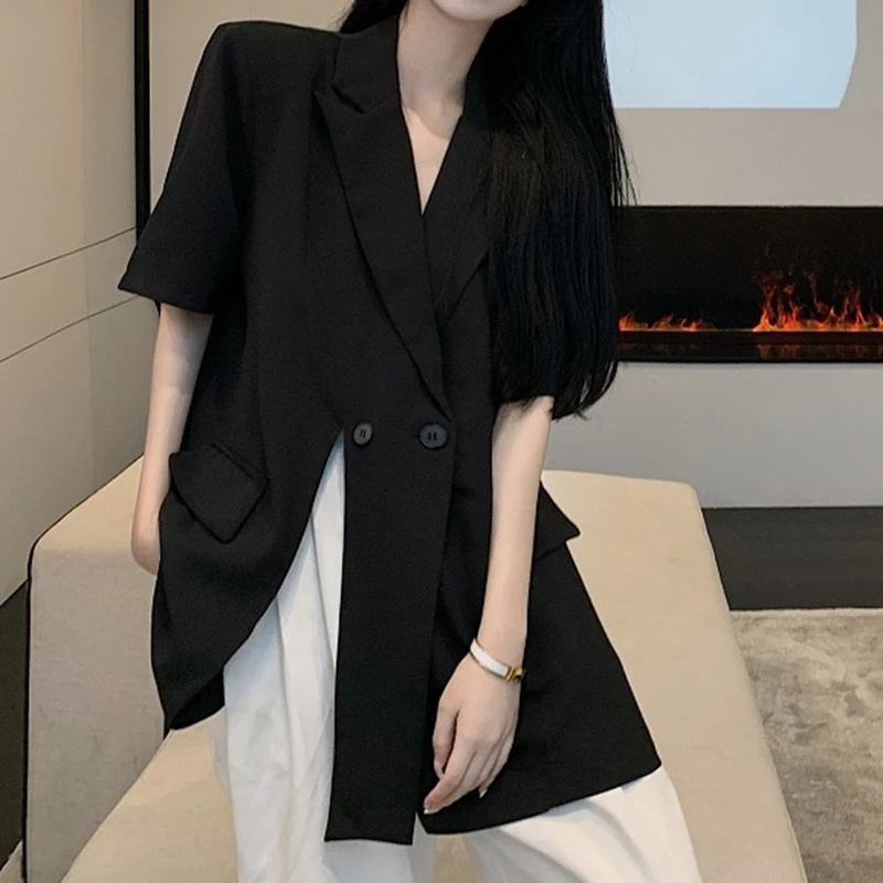 2024 Summer New Fashion Explosive Street Design Sense Casual Solid Color Split Small Suit Coat Women's Trend