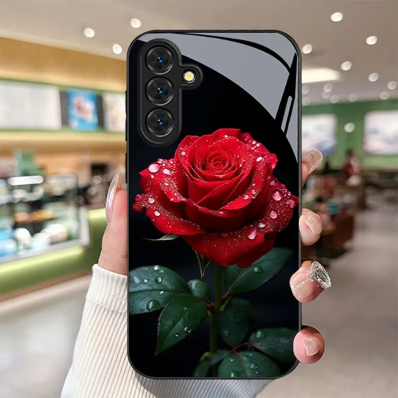 Red Rose Flower Print Pattern Phone Case Cover for Samsung  Galaxy S26/S25/S24/S23/S22/S21/S20/A53/A54/A55 Tempered Glass
