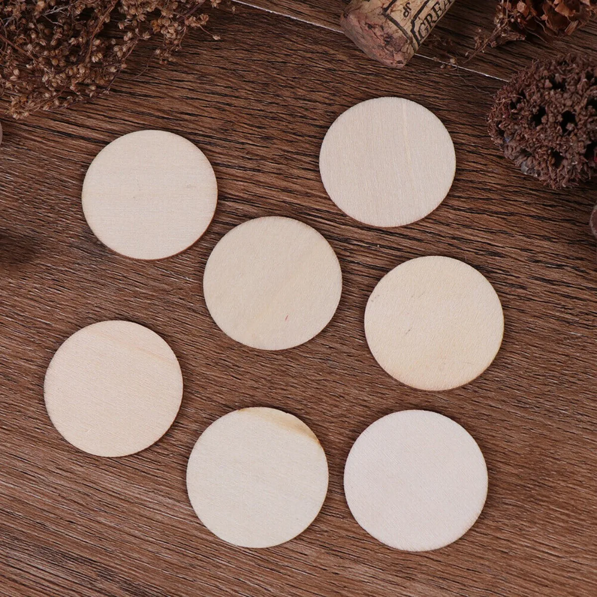 50pcs 38mm Unfinished Wooden Round Cutouts Blank Natural Tags Ornaments Wood Pieces Coin Circle Slices Pendants DIY Crafts Decor