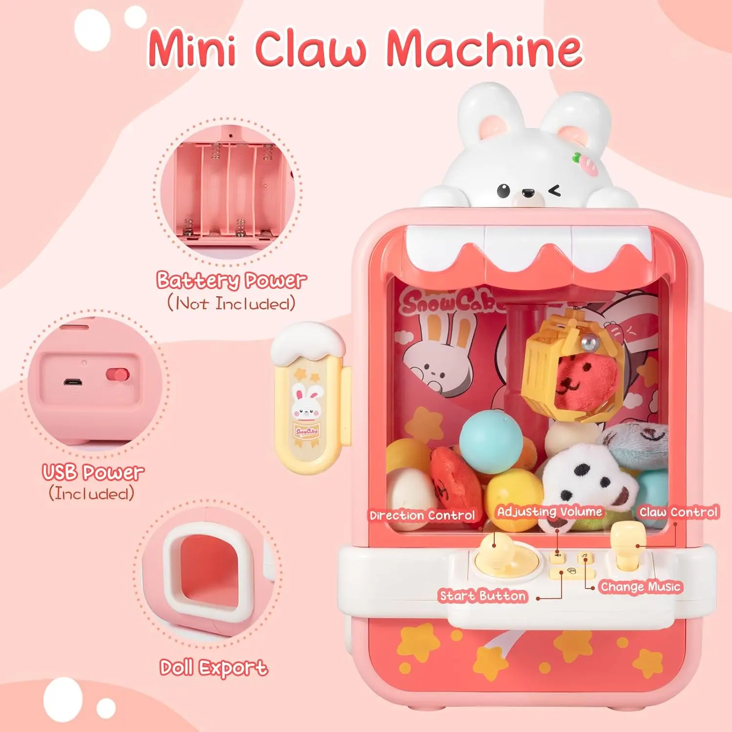 Bunny Claw Machine for Kids Toys Girls Mini Catch Doll Game Machine With Music Kids Vending Arcade Game Machine Party Gift