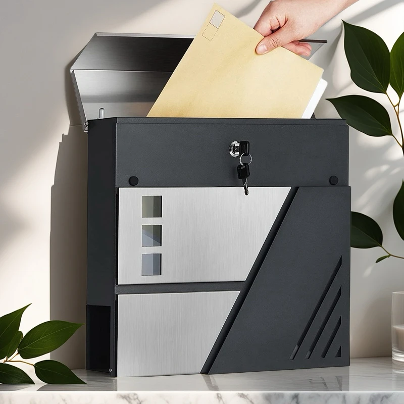 

Mailbox Stainless steel wall-mounted post office box with newspaper rack Easy to install storage box