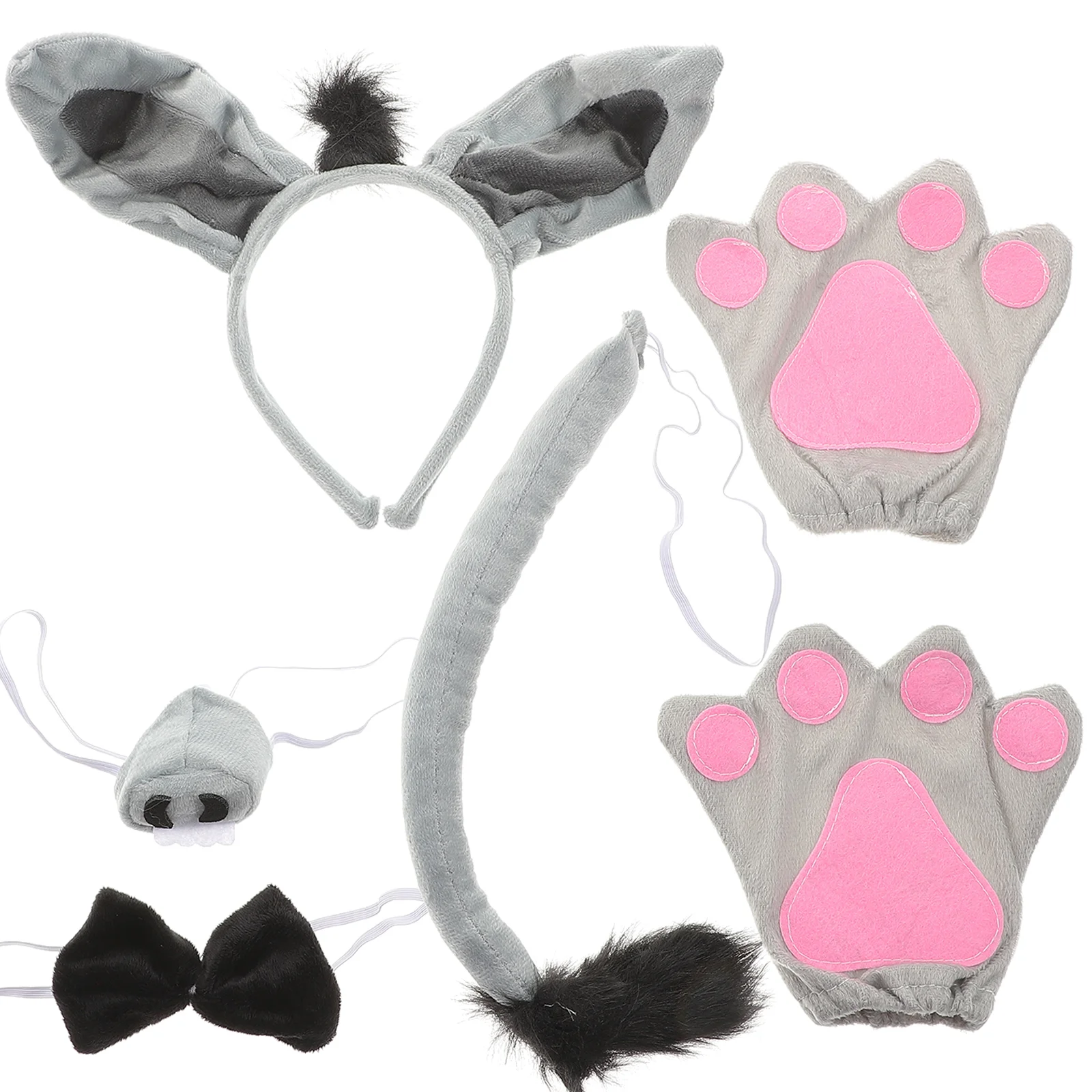 

6 Pcs Girl Donkey Headband Set Women's Halloween Costumes Animal Ears Tail Flannel Cosplay