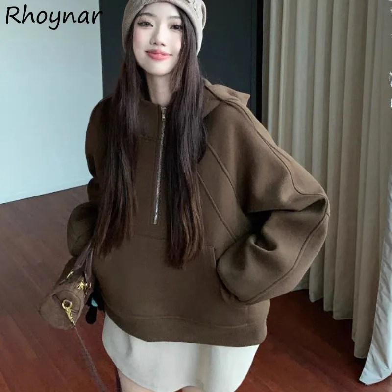 

Hooded Hoodies Women Zippers Solid Color Front Pockets Long Sleeve Coats Home All-match Warm Cozy Casual Streetwear Fall Winter