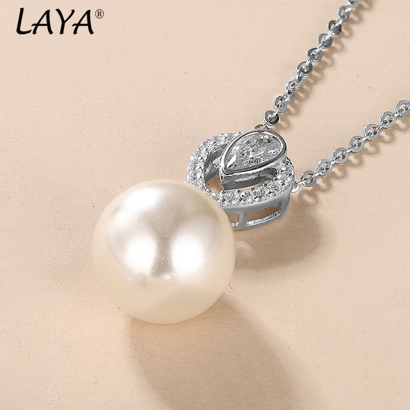 Laya 2026 925 Sterling Silver Zircon Necklace Simple Elegant Fine Jewelry Shell Pearl Necklace For Women Party Wedding Birthday