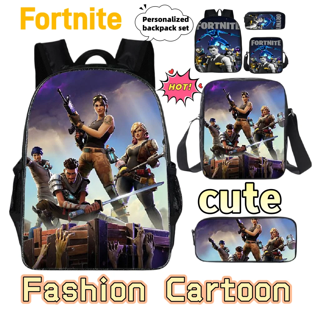 

Рюкзак для школьников Fortnite, милый модный школьный рюкзак с креативным мультяшным принтом, большой вместимости, комплект из трех предметов, подарок для друзей