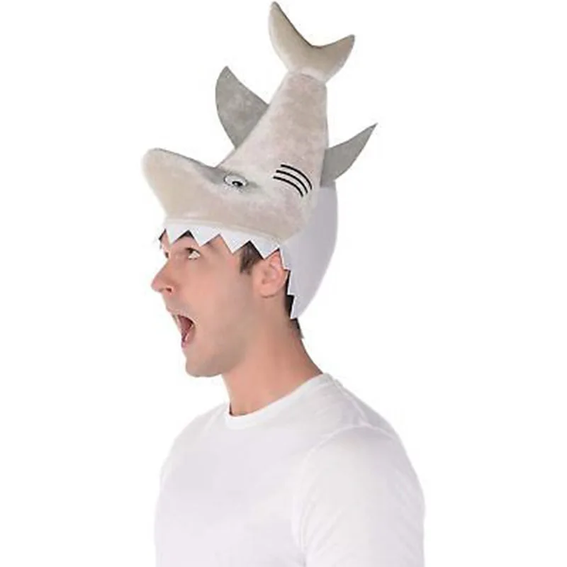 Unisex Adult Shark Cap Women Men Gray Biting Shark Hat For Halloween Purim Party Carnival