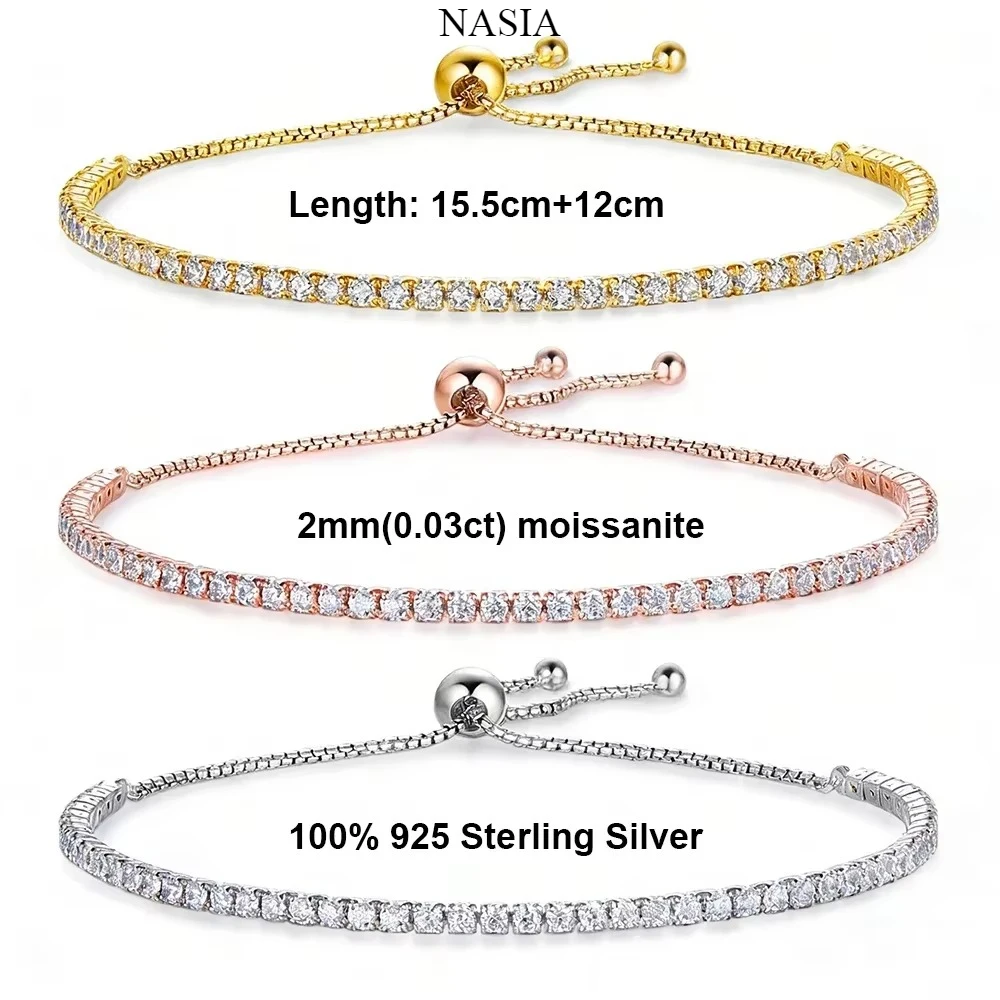 FCGJHW 2mm D Color Moissanite Tennis Bracelets S925 Sterling Silver for Women Diamond Adjustable Hand Chain Jewelry 2026