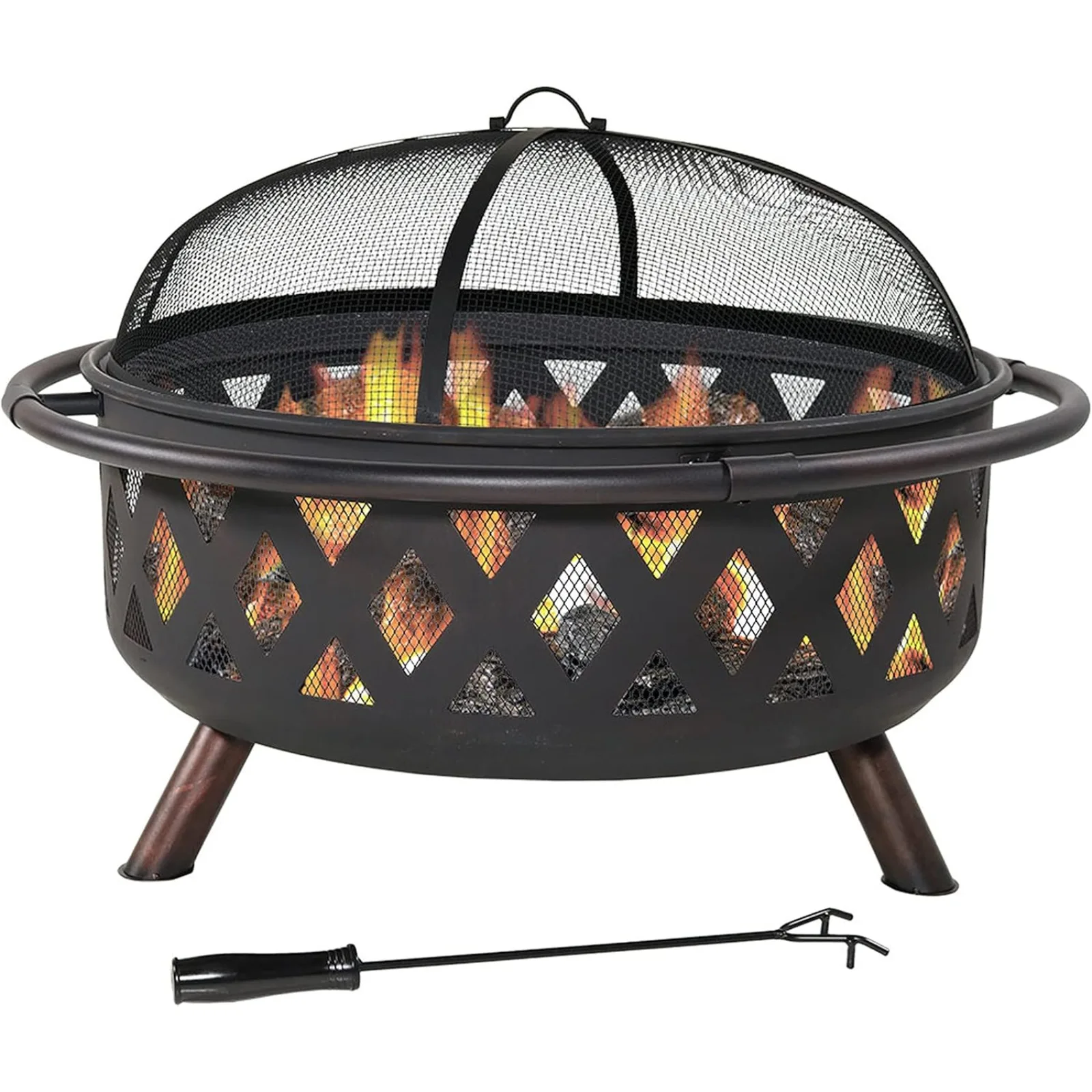 

US Black Crossweave Steel Wood-Burning Outdoor Fire Pit - Includes Spark Screen, Poker and Cover - 36-Inch Round