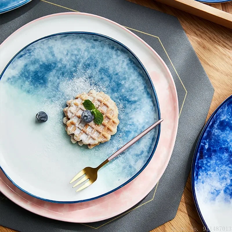 Chinese Light Luxury Creative Gradual Irregular Ceramic Dessert Breakfast Plate Home Kitchen Restaurant Western Steak Plate, 1Pc