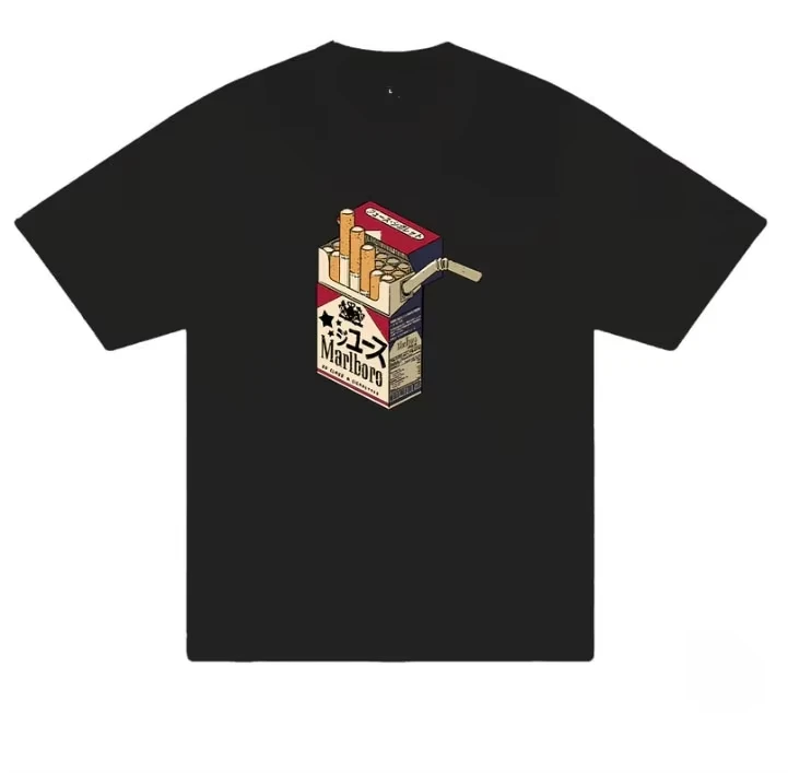 

2025 Million Baolu Cigarette Case Printed Short-sleeved Men's and Women's Fashion Cycling T-shirt INS Style Cotton Top