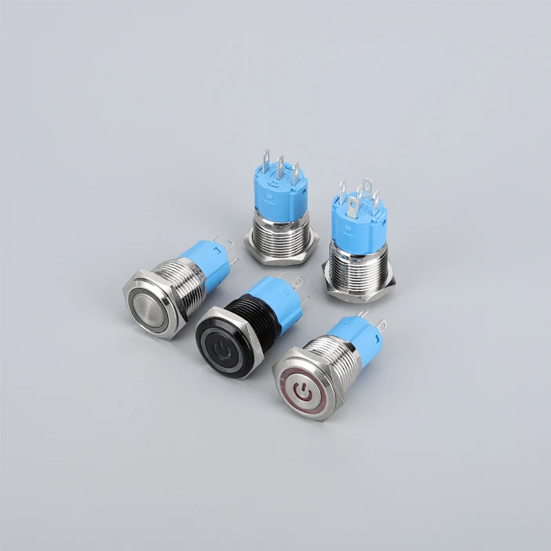 16mm Metal Button Switch With Colorful Light Small Inching Reset Self-locking Round Computer Start with Wire 3A/3-6V 12-24V 220V