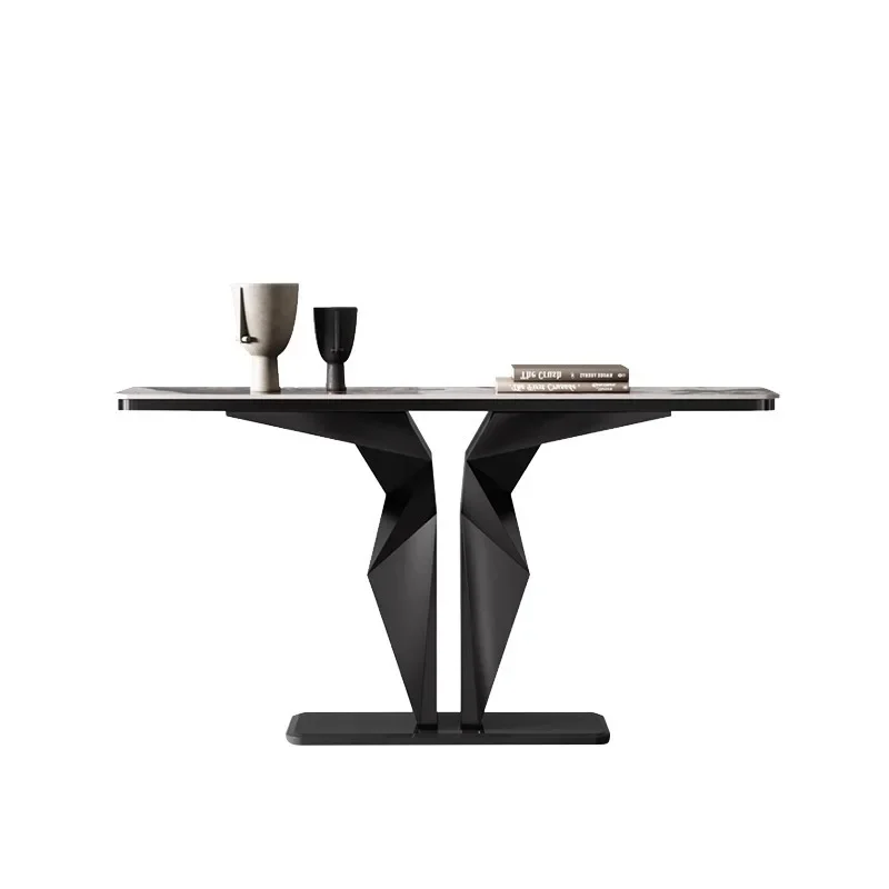 

Light luxury high-end modern living room creative Italian entry door against the wall rock slab porch table