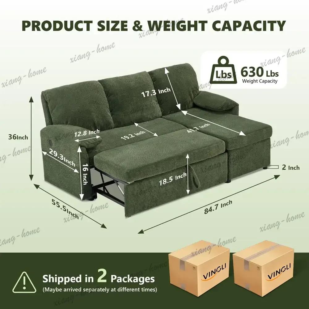 lsConvertible Sofa Bed Couches for Living Room, Sleeper Sofa with Pull Out Couch Bed, CloudLike Plush Fleece LShape Sectional Co