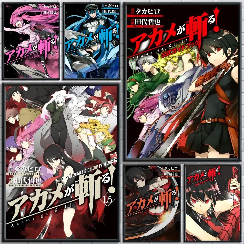 A-Akame Ga Kill-pegatinas de carteles de Anime, pintura Mural, calcomanías de pared autoadhesivas para dormitorio, sala de estar, decoración HD para el hogar, regalo