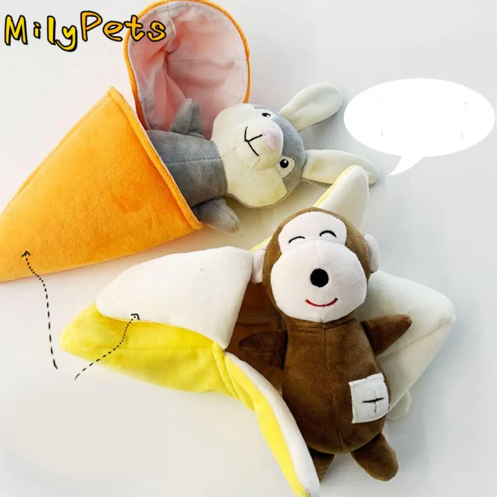 Relieve Boredom Dog Plush Toys Self Entertainment Digging Fun Dog Squeaky Toy Banana Monkey Carrot Rabbit Pet Food Hiding Toy