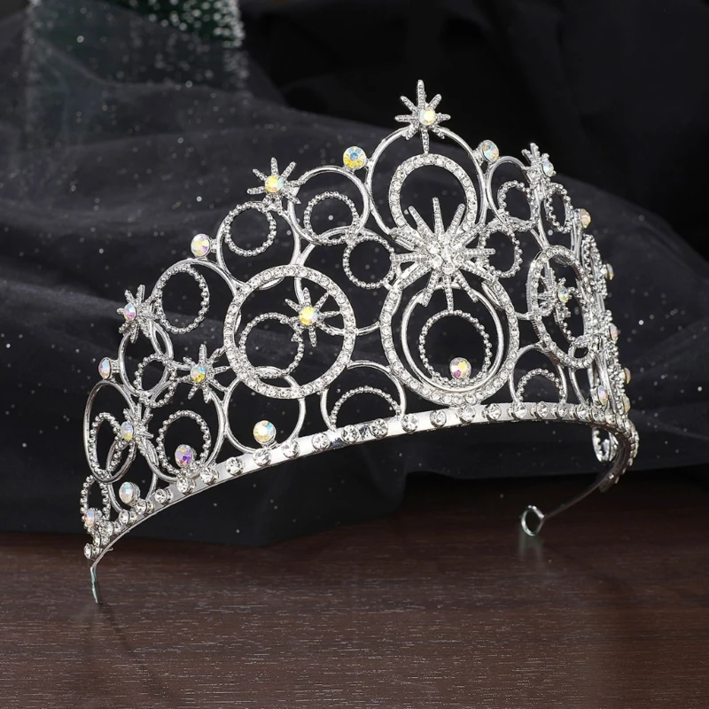 Shiny Rhinestones Delicate Metal Princess Crown Headband for Women Cosplay Accessories Stage Queen Headgear for Party Christmas