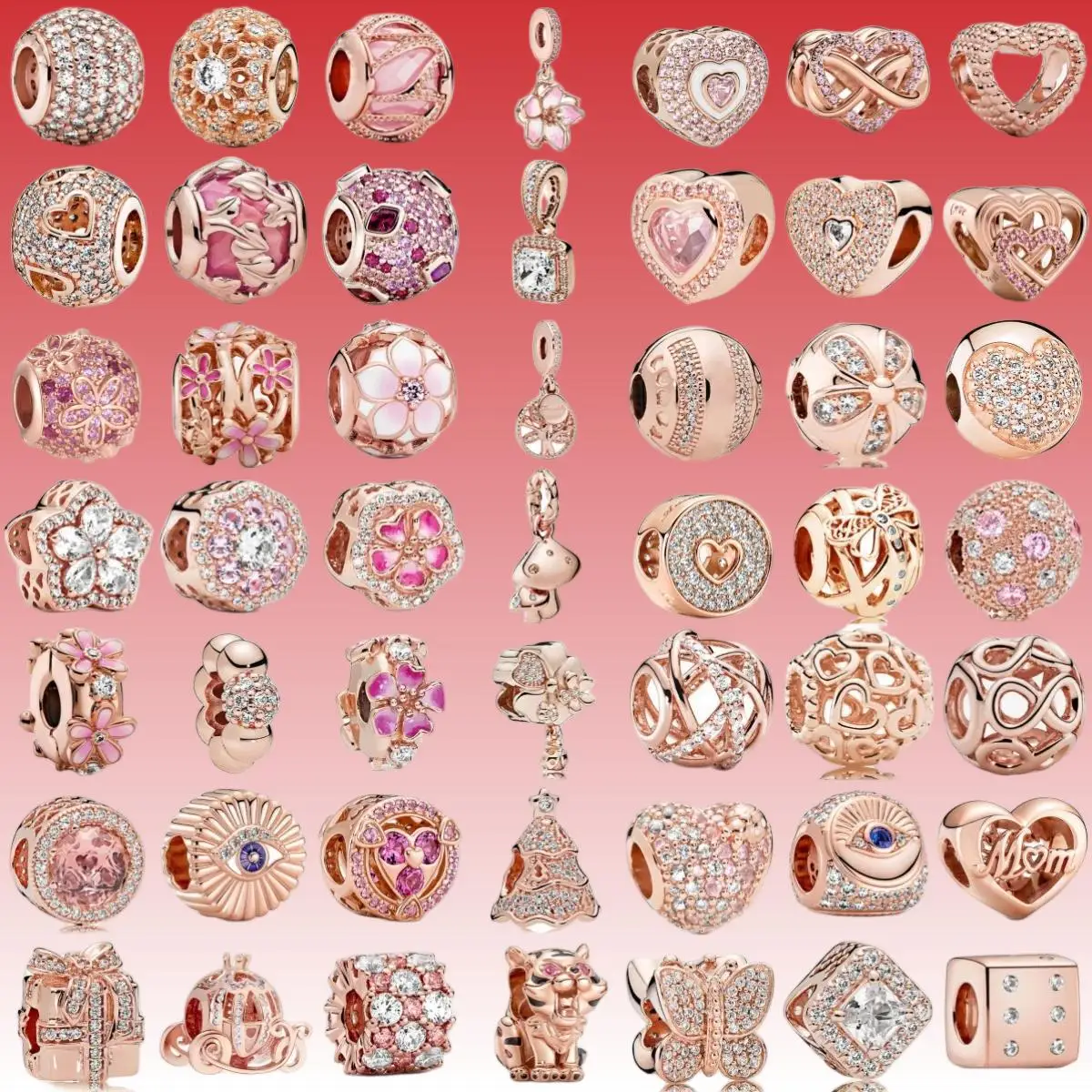 New S925 Silver Rose Gold Hollow Flower Leaf Dice Gift Box DIY Charm Beads Fit for Bracelets Necklaces Women's Boutique Jewelry