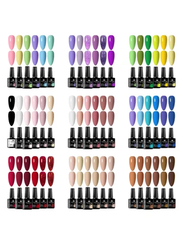 6pc All-season Gel Nail Polish Set Nude Pink Red Glitter Semi Permanent UV Gel Polish Kits All For Manicure Soak Off Vernis