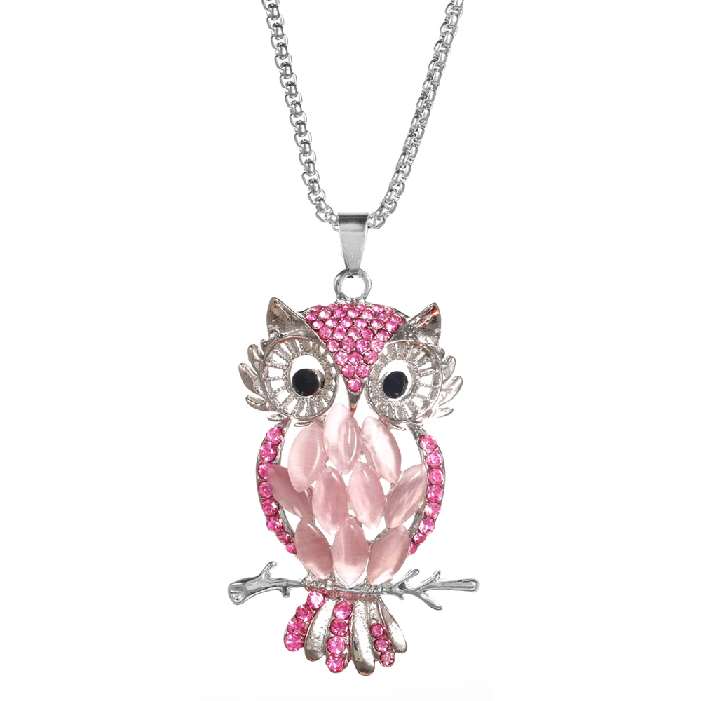 Image 3: Nouveau creux multicolore strass hibou cristal pendentif femmes pull chaîne collier accessoires de haute qualité bijoux de mode