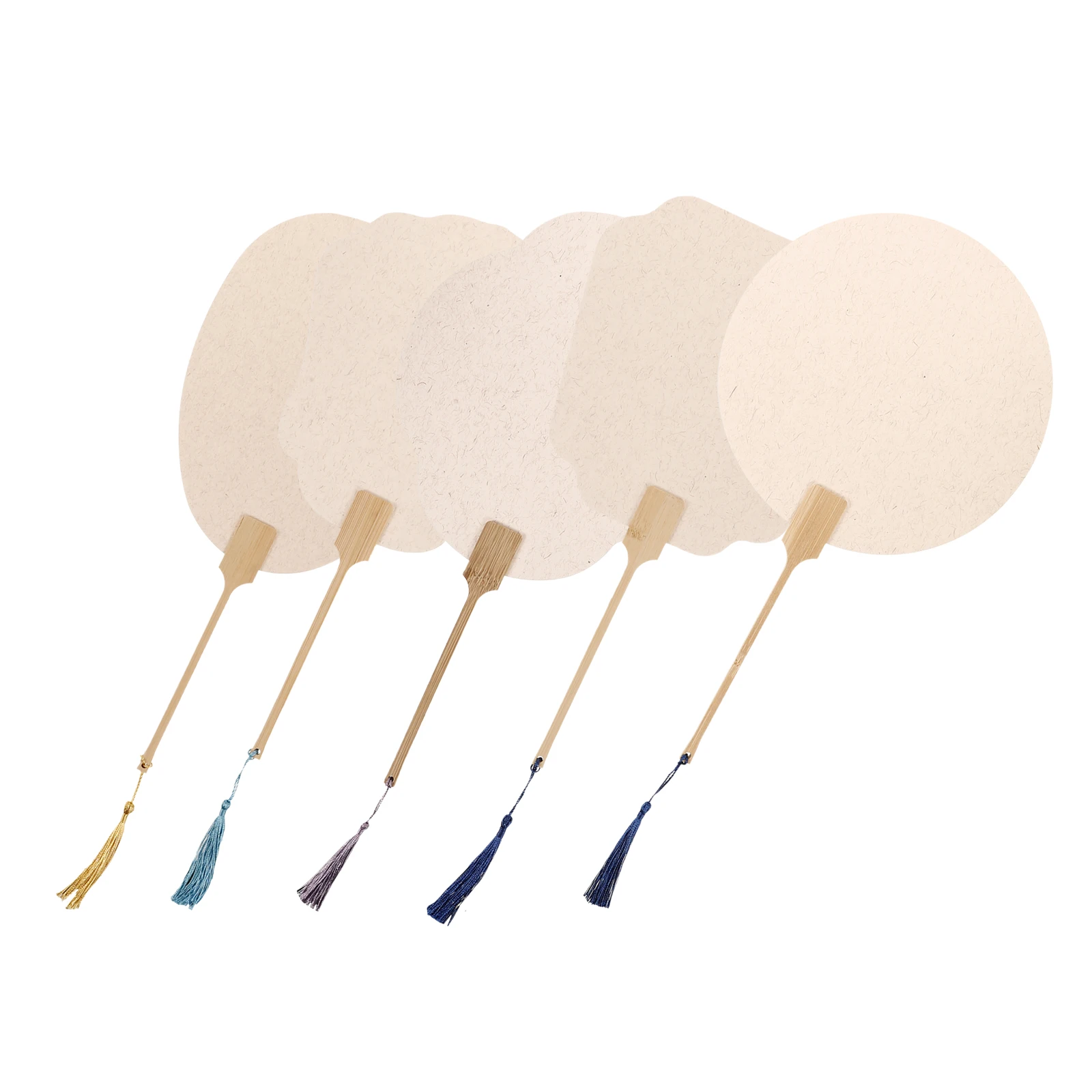 5 Pcs Palace Fan Hand-painted Round Paper Fans Held Diy Painting Blank Decorative Graffiti Child