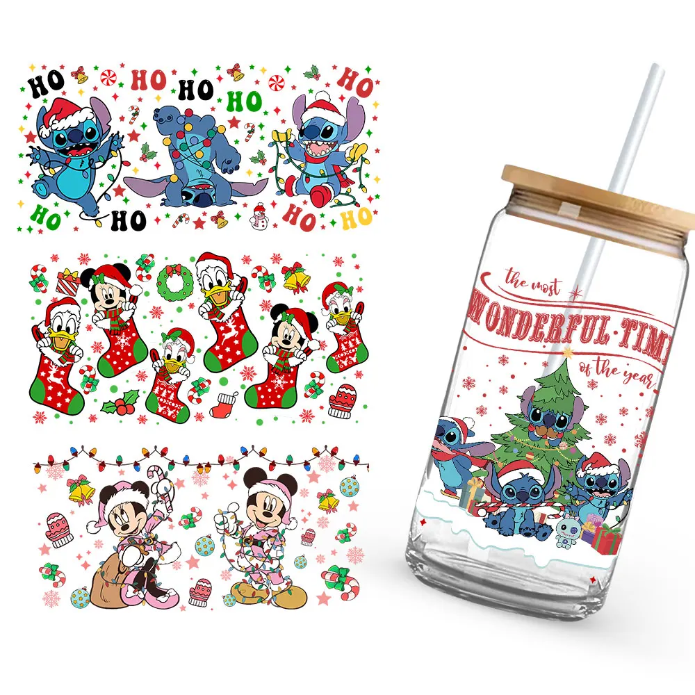 CHIP 'N DALE Mickey Stitch Princess Christmas Festival Decoration UV DTF Cup Wrap Self-Adhesive Creative Cup Decor