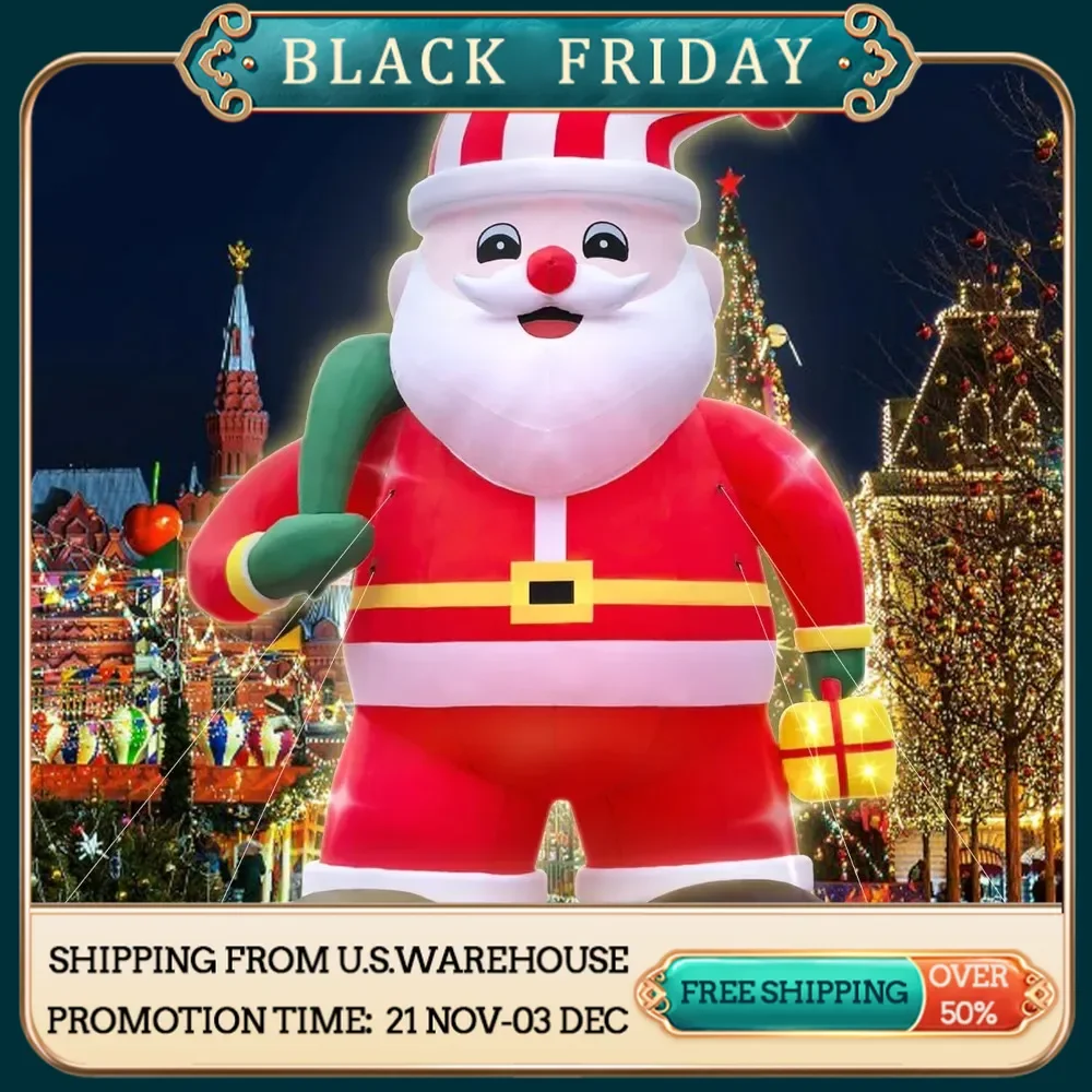 20 Ft Giant Christmas Santa, Inflatables Outdoor Santa with Built-in LED Lights, Foldable, Easy Assembly, Christmas Decorations