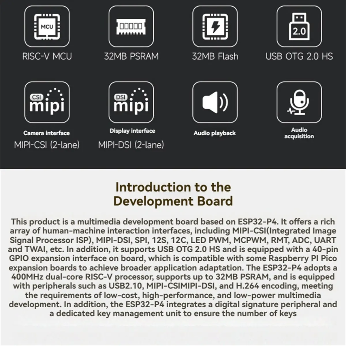 

M85K ESP32-P4 Development Board with Speaker and 5MP OV5647 Camera Module Support Wi-Fi6/Bluetooth5