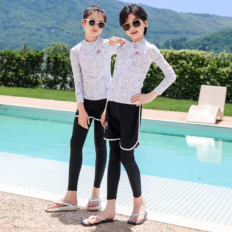 Girls Swimsuit Long Sleeve Sun Protection Swimming Bathing Surfing Wetsuit 2024 New Kids girl Rash Guard Beach Sport Wear