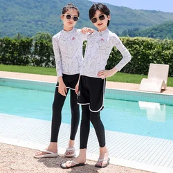 Girls Swimsuit Long Sleeve Sun Protection Swimming Bathing Surfing Wetsuit 2024 New Kids girl Rash Guard Beach Sport Wear