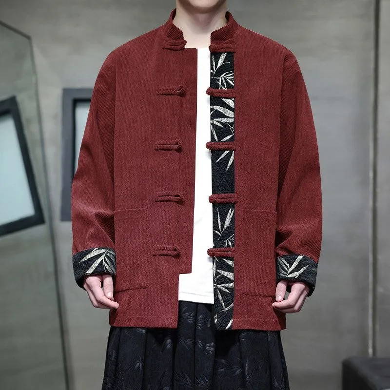 Autumn New Chinese-style Men's Wear with Buttoned Buttons and Contrasting Colors, Original Zhongshan Jacket Loose Tang Suit Men