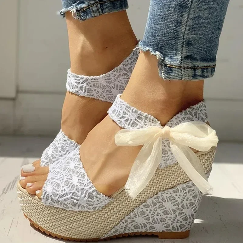 

New Lace Leisure Women Wedges Heeled Shoes Summer Sandals Party Platform High Heels Shoes