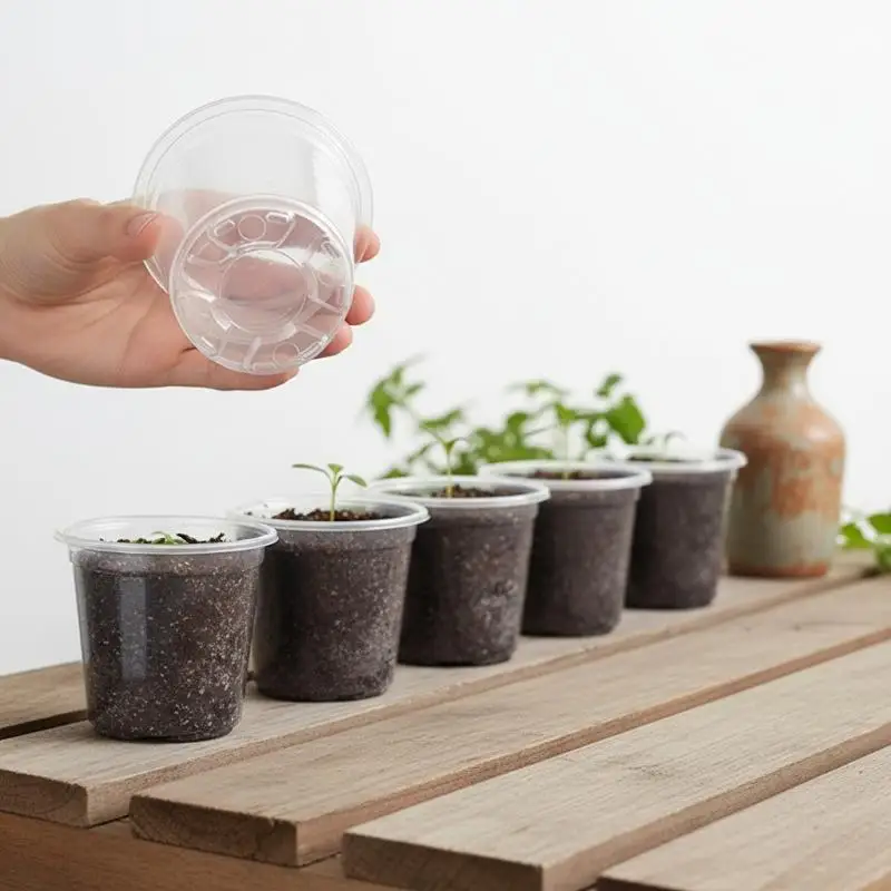 5Pcs Lightweight Transparent Plastic Flowerpot Drainage Hole Perfect for Indoor Windowsill Herb Garden