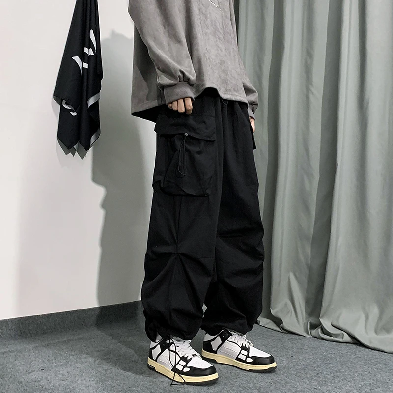 

Streetwear Solid Multi-pocket Overalls Men's Harajuku Style Loose Casual Trousers Straight Mopping Cargo Pants New Spring