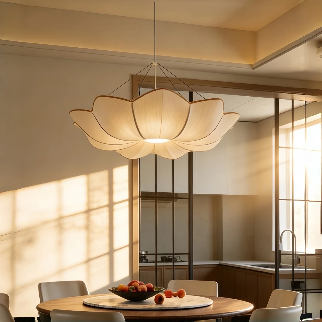 

New Chinese Style Flower Shaped Chandelier Living Room Dining Room Hotel Creative Home Three Color Dimming LED Decorative Light