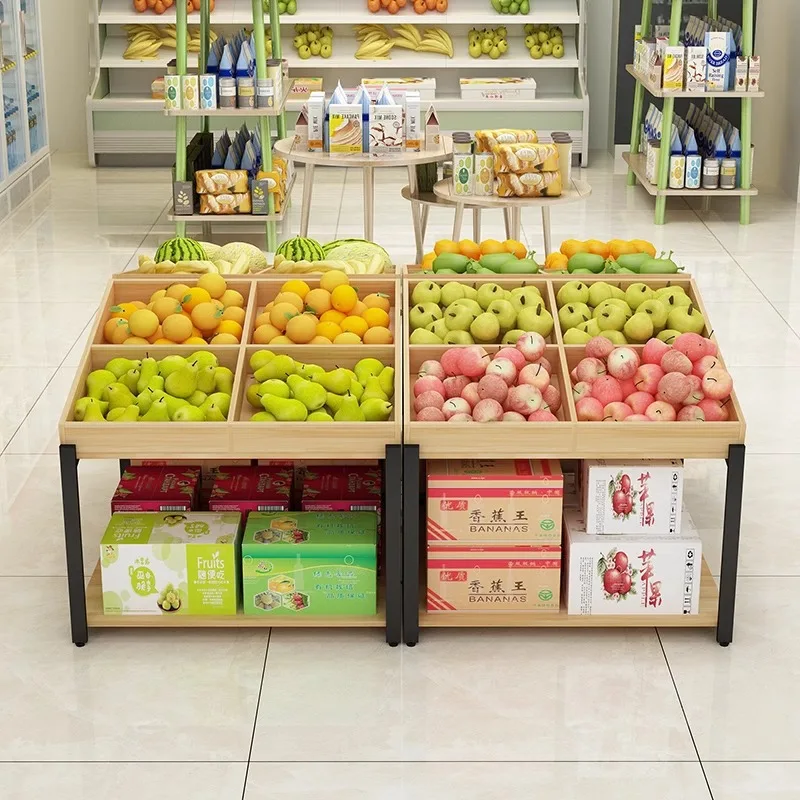 Fresh supermarket fruit shelf display rack vegetable shelf store frame steel wood fruit and vegetable shelf