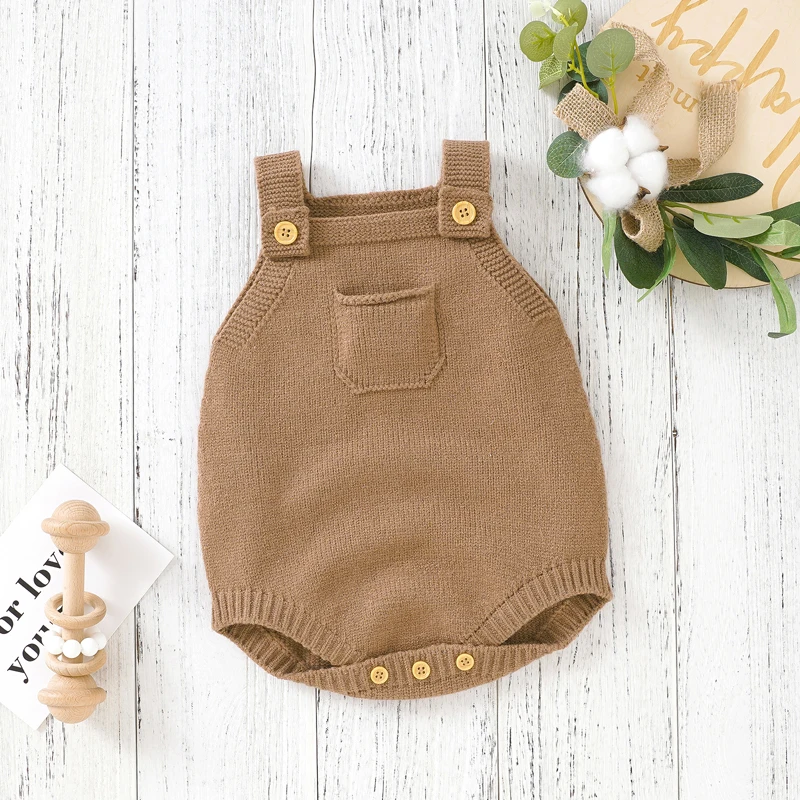 0-18m Baby Boy Girl Bodysuits Spring Autumn Winter Solid Sleeveless Knitted Newborn Netural Onesie Clothes Infant Outwear Onesie