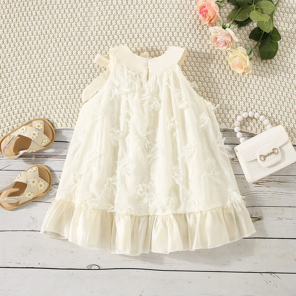 (0-3 Years Old) Summer Baby Girl Flower Patchwork Double-Layer Princess Dress For Girls Korean Version Collar Collar Beach Dress