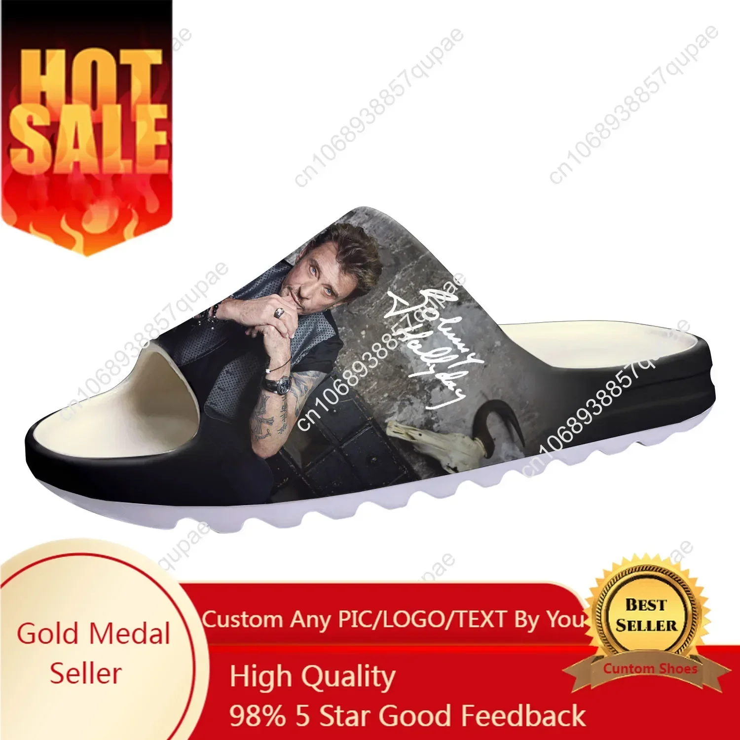 

Johnny Hallyday Rock Singer Soft Sole Sllipers Home Clogs Mens Womens Custom Made Sandals Water Shoes On Shit Step in