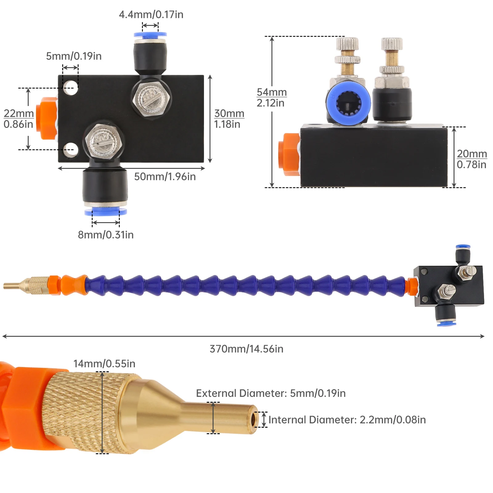 370 mm Fully Sealed Mist Coolant Lubrication Spray System Tools for Metal Cutting /Engraving /Cooling Machine with 4mm Air Pipe