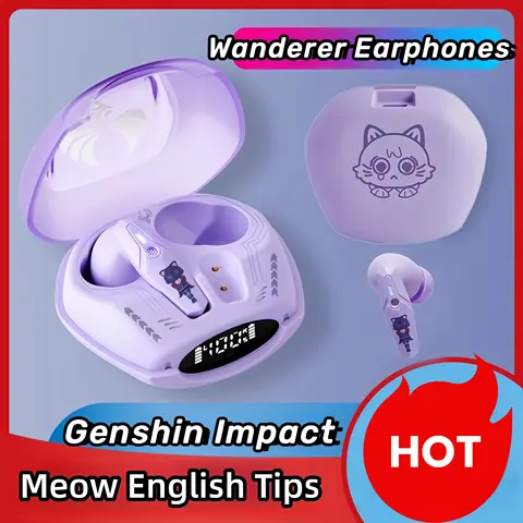 Genshin Impact Meow Wanderer 이어폰, Furina TWS 무선 블루투스 5.3, 샤오 헤드폰, HiFi 음악 게임 스테레오 이어버드