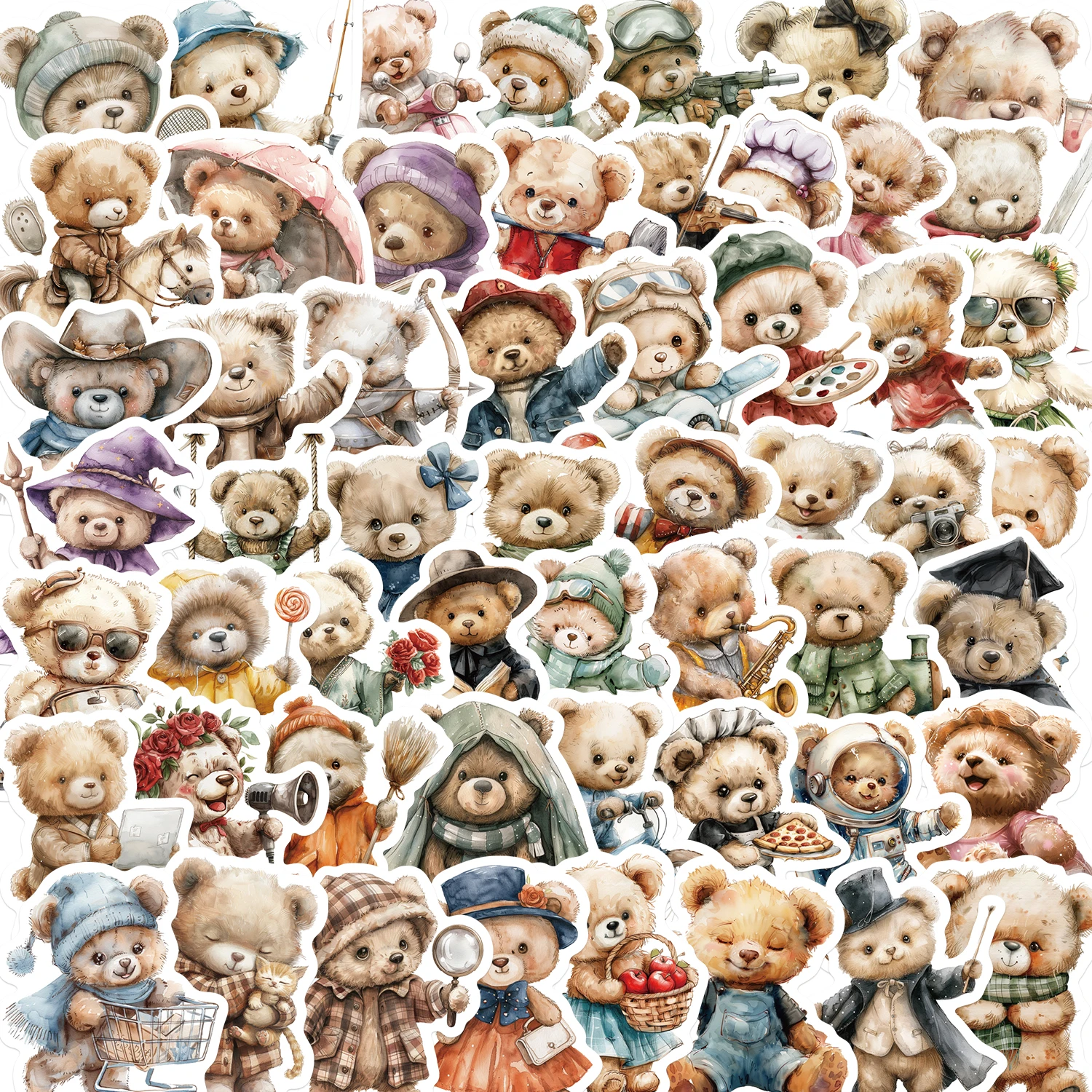 55/110PCS Cute Teddy Bear Stickers Decoration Classic Kids Toys Luggage Motorcycles Laptops Waterproof Sticker