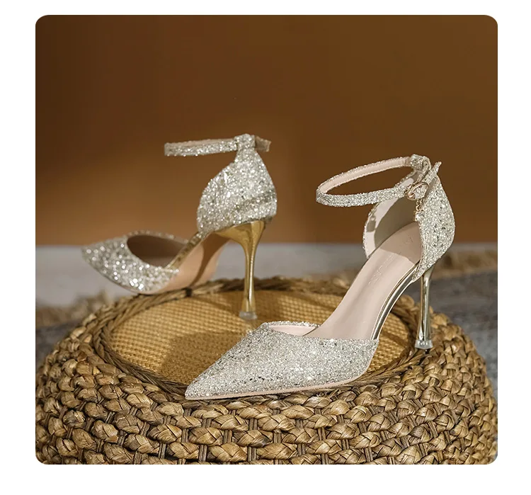 30-44 New Pointed Gold Silver High Heels Female Party Dress Shoes Ladies Shoes And Sandals