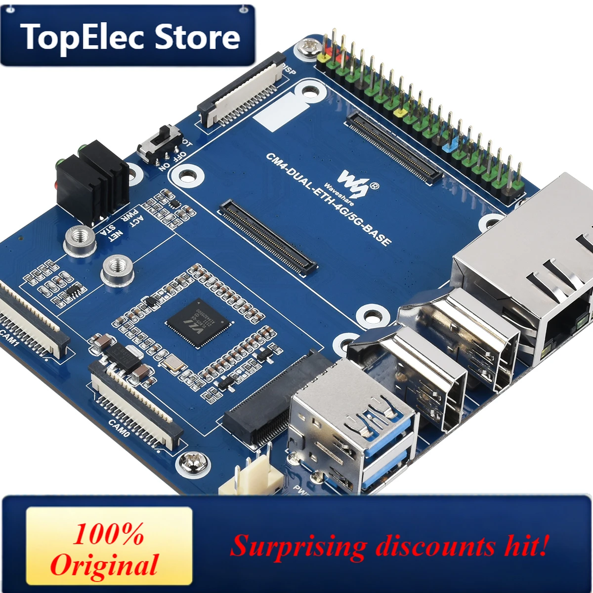 TopElec Waveshare Dual Gigabit Ethernet 5G/4G Base Board Designed for Raspberry Pi Compute Module 4