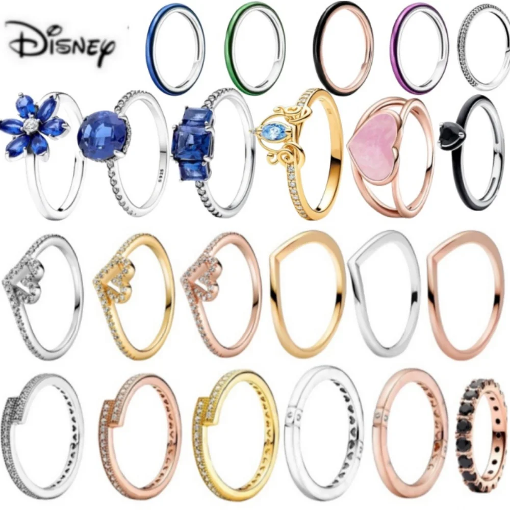 New Disney Charm Rainbow Gem Couple Fit Pandora Birthday Gifts Valentine's Day Limited Edition Ring